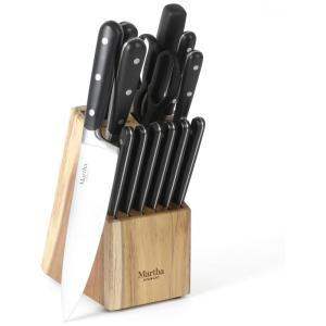 Conjunto de Facas em Aço Inoxidável com Bloco de Bancada, 14 Peças, Martha Stewart, Preto Fosco