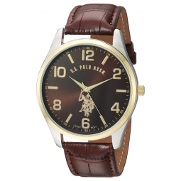 Relógio An Maclino Homem Cláico Pleira de Coro intético, U.S. POLO ASSN. USC50225, Marrom