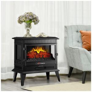 Lareira Elétrica com Controle Remoto e Chamas 3D Ajustável, 110v, RIMDOC, Preto