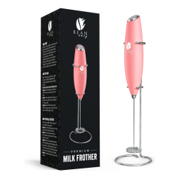 Espumador Elétrico de Leite em Aço Inoxidável a Bateria com Suporte, BEAN ENVY, Rosa