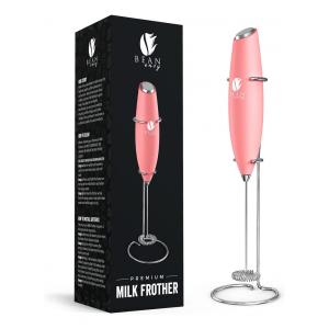 Espumador Elétrico de Leite em Aço Inoxidável a Bateria com Suporte, BEAN ENVY, Rosa