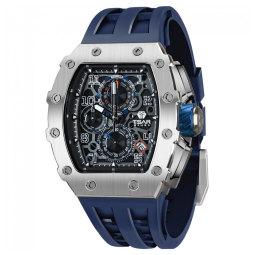 Relógio Masculino Quartzo Analógico a Prova dÁgua 50M com Cronógrafo, TSAR BOMBA TB 8204SGLZHX, Azul Escuro