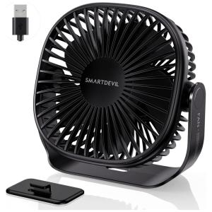 Ventilador de Mesa Mini Portátil com 3 Velocidades e Gancho Colável, USB, 5V SMARTDEVIL, Preto