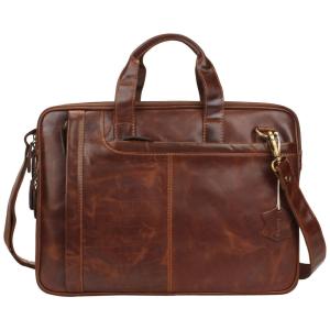 Bolsa Maleta de Couro Masculina para Laptop, PITAARA, Marrom