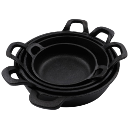 Conjunto de Panelas de Ferro Fundido Pré Preparadas, 4 Peças, CRUCIBLE COOKWARE, Preto