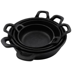 Conjunto de Panelas de Ferro Fundido Pré Preparadas, 4 Peças, CRUCIBLE COOKWARE, Preto