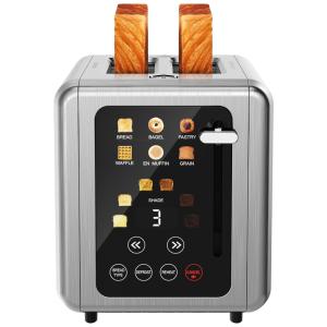 Torradeira 2 fatias em aço inox, tela touch, timer digital, 6 pães, 6 níveis de tostagem, slots largos - 110V