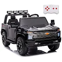 Carro Elétrico Infantil 4X4 2 Lugares 24V Controle Remoto Pneus EVA Luz LED Música NEWQIDA Silverado HD Preto