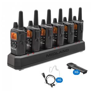 Rádio Comunicador Walkie Talkie Midland Recarregáveis com Base de Carregamento, Fone de Ouvido, Leves e Compactos, Ideais para Comércio