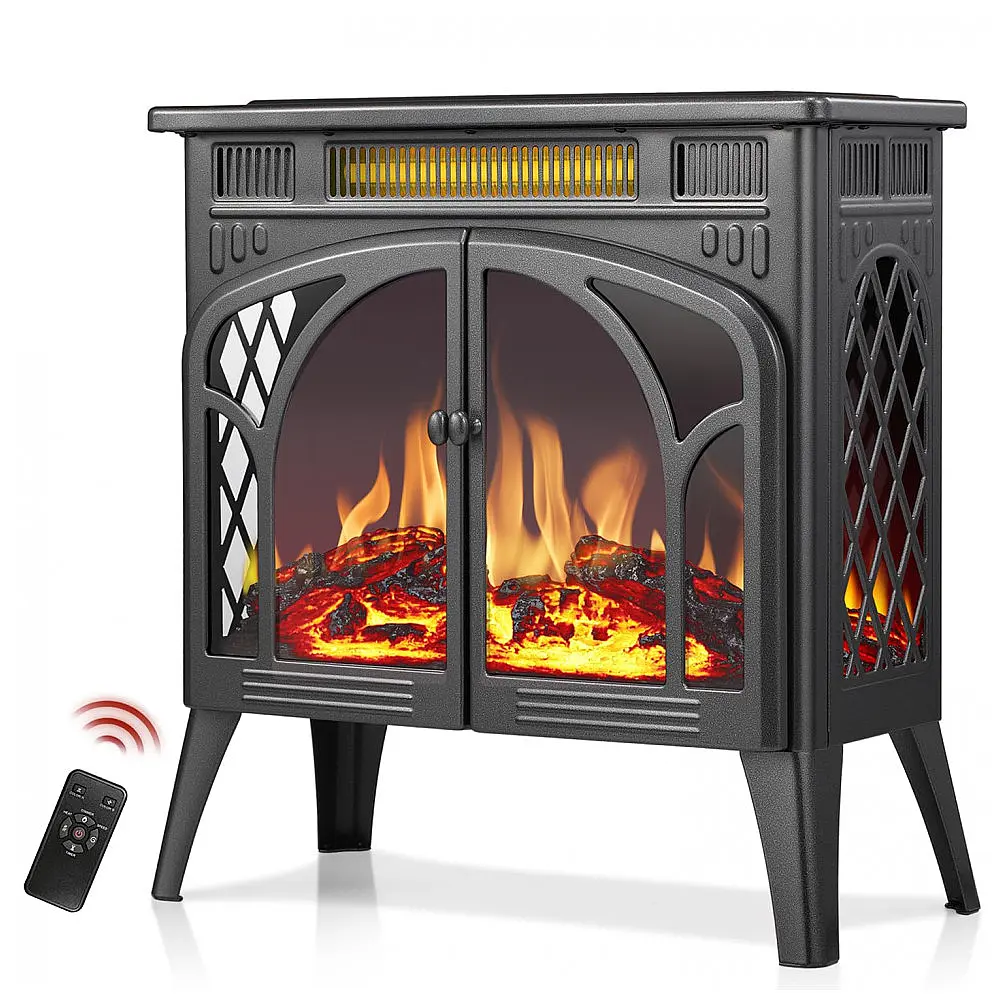 Lareira Elétrica com Controle Remoto e Brilho Ajustável, 110V 1500W, RWFLAME, Cinza