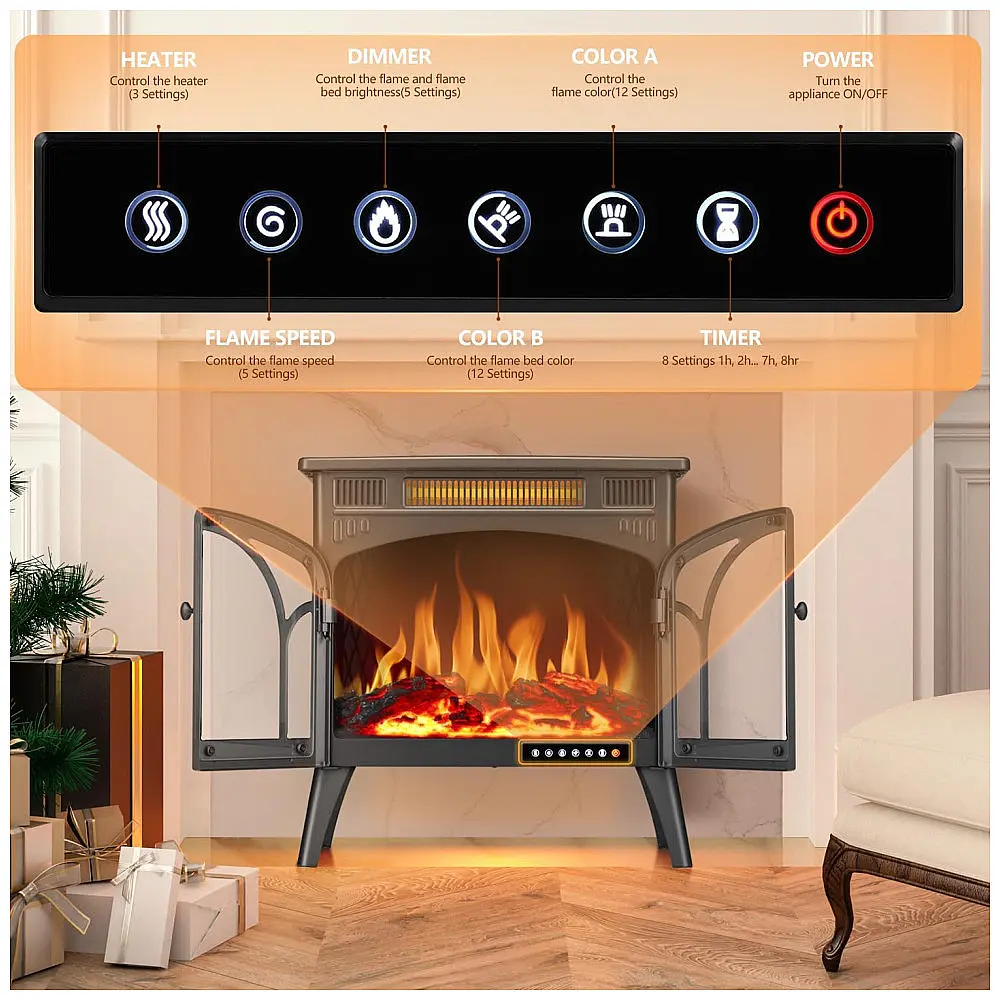 Lareira Elétrica com Controle Remoto e Brilho Ajustável, 110V 1500W, RWFLAME, Cinza — foto 2
