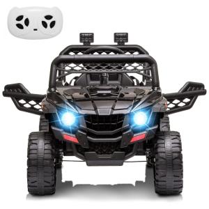 Carro Elétrico Infantil 1 Assento com Suspenção, Luzes LED, Bateria 12V, RCtown, Preto