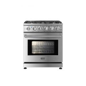 Fogão 5 bocas 76cm Robam inox forno a gás 136L convecção 110V