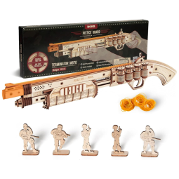 Quebra Cabeças 3D em Madeira para Adultos, Tema Espingarda com 170 Peças e Manual de Instruções, ROKR M870