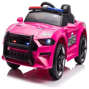 Tinkeal Carro, Carrinho Policia Elétrico 1 Assento 12V, com Luzes de LED, MP3, Preto