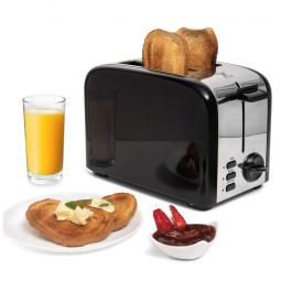 Torradeira Elétrica 2 Fatias com 5 Níveis de Tostagem e Bandeja de Migalhas Removível, 110V 850W, Moss Stone, Preta e Prata