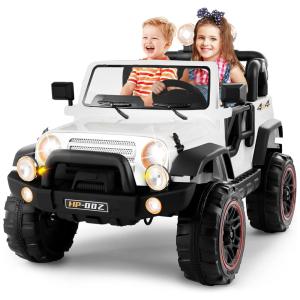 Carro Elétrico Infantil a Bateria com Controle Remoto, Música, Capa Protetora e Luzes LED, 12V, Fitnessclub, Branco