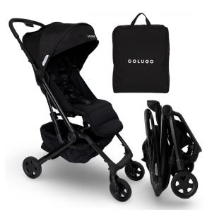 Carrinho de Bebê Colugo Compact+ Preto - Dobrável Ultraleve, Dobragem Automática 1 Mão, Reclinação Ilimitada, Capota UPF 50+, Bolsa Mochila