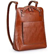 Mochila Feminina de Couro Conversível para Bolsa de Ombro, S ZONE, Marrom Escuro