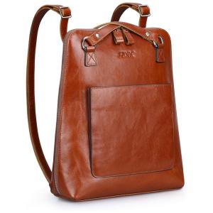 Mochila Feminina de Couro Conversível para Bolsa de Ombro, S ZONE, Marrom Escuro