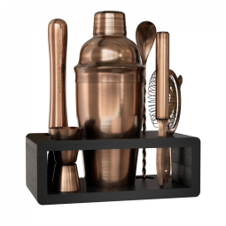 Highball Chaser Kit Bn Profissional 6 Peças em Aço Inoxidável com Suporte de Madeira