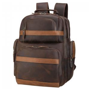 Mochila Unissex de Couro para Laptop, TIDING TD 3563Futi, Marrom