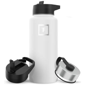 Garrafa Térmica para Água 945mL em Aço Inoxidável com 3 Tampas à Prova de Vazamento Isolada, IRON FLASK, Branca