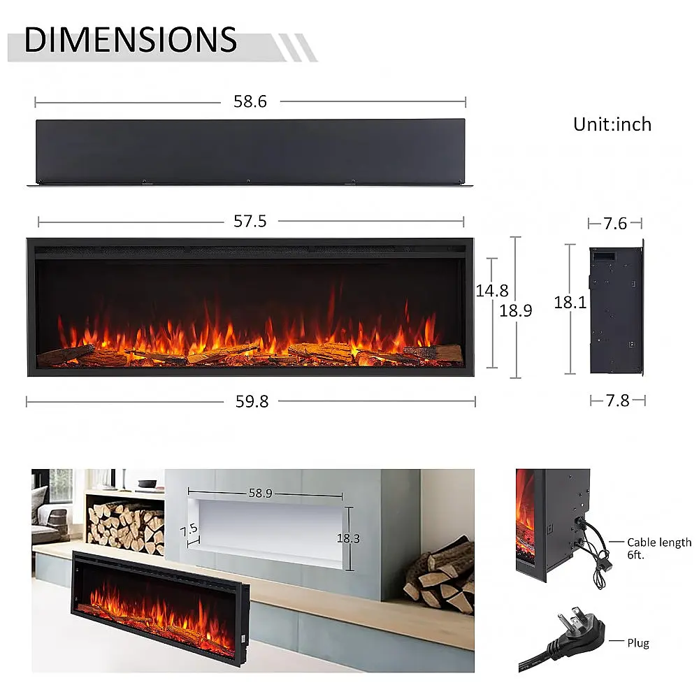 Lareira Elétrica Recessed Parede Smart LegendFlame Preta EF354A 110V largura 152 cm x altura 48 cm — foto 3