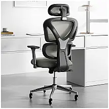 Cadeira de Escritório Ergonômica Giratória com Apoio de Braços 3D, Suporte Lombar Ajustável e Apoio de Cabeça, SYTAS , Cinza