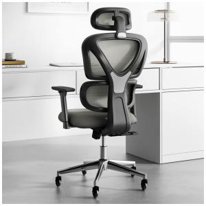 Cadeira de Escritório Ergonômica Giratória com Apoio de Braços 3D, Suporte Lombar Ajustável e Apoio de Cabeça, SYTAS , Cinza