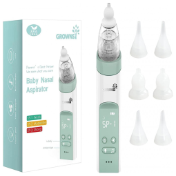 Aspirador Nasal Elétrico para Bebê GROWNSY Recarregável com 6 Pontas de Silicone e Sons Suaves, Verde