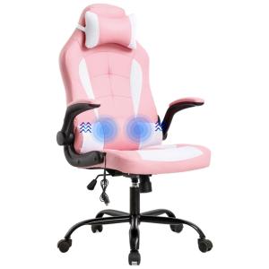 Cadeira Gamer BestOffice, Couro PU, Massagem, Ergonômica, 360 Graus, Rosa