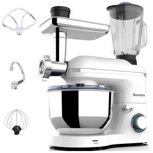 Nurxiovo Batedeira 3 em 1, 850W 6 Velocidades Aço inoxidável 6L Branco 110V