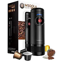 Cafeteira Elétrica Expresso Portátil 12V Bat. Recarregável Compatível Cápsulas Nespresso 50ml, WEOOLA, Preto