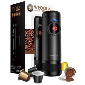Cafeteira Elétrica Expresso Portátil 12V Bat. Recarregável Compatível Cápsulas Nespresso 50ml, WEOOLA, Preto