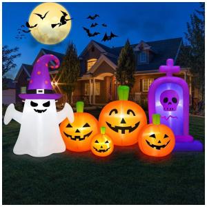 kit Decoração de Halloween Inflável com Lápide, Fantasma e Abóboras
