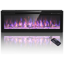 Lareira Elétrica de Embutir A34x127L cm com Temporizador, Controle Remoto e Cor da Chama Ajustável, 110V 1500W, LITSDFM, Preta