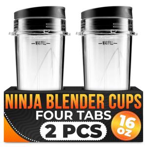 Kit de Copos para Liquidificador 473 mL Compatível com os Modelos Ninja na descrição, 2 UN, KETAR BA NNJ16OZ, 2, Preto