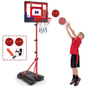 Cesta de Basquete Portátil com 2 Bolas, Bomba de Ar e Altura Ajustável de 1 Metro a 1,8 Metros para Crianças de 3 a 8 Anos, AugToy