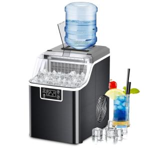 Máquina de Gelo que Produz 20 kg em 24H com Temporizador de 24H, Tamanho do Gelo Ajustável e Limpeza Automática, 110V 250W, Kndko, Preta