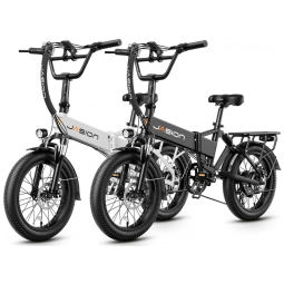 Kit com 2 bicicletas elétricas dobráveis Jasion EB7 branco perolado e preto profundo, pneus 20x3, motor até 1200W, bateria 48V 10Ah