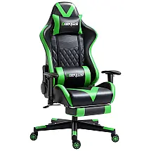 Darkecho Cadeira Gamer Reclinável e Giratória com Apoio Lombar e Cabeça, Preta e Verde