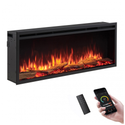 Lareira Elétrica Smart de Embutir na Parede LegendFlame Preta 750W/1500W 120V 127 cm largura x 48 cm altura