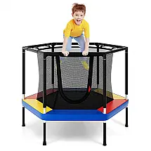 Trampolim infantil Giantex 48, mini trampolim redondo recreativo interno externo com rede de segurança, corrimãos acolchoados de espuma