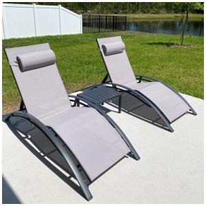 Espreguiçadeiras para Jardim, Praia e Piscina com Mesa Lateral, Cadeiras Reclináveis para Todas as Condições Climáticas, PURPLE LEAF