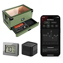 Umidor para Charutos CASE ELEGANCE Verde Militar com Tampa de Vidro e Higrômetro Digital WiFi