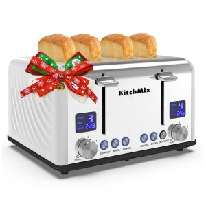 Torradeira Elétrica de 4 Fatias em Aço Inoxidável e Temporizador LCD, 110V 1650W, KitchMix, Branca