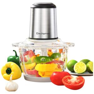 Processador de Alimentos 8 Xíc, 300W, 4 Lâminas Aço Inoxidável Tigela de Vidro 2L, 110v, ELECHOMES, Prateado