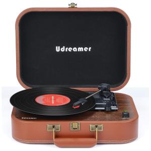 Udreamer UD002 Vitrola, Toca Discos Retro 3 Velocidades com Bluetooth e Alto Falantes Embutidos, Marrom