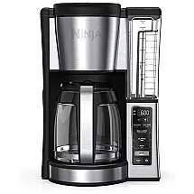 Cafeteira Elétrica Programável, com jarra de vidro de 12 xícaras, acabamento em aço inoxidável e preto, NINJA CE251, Preto